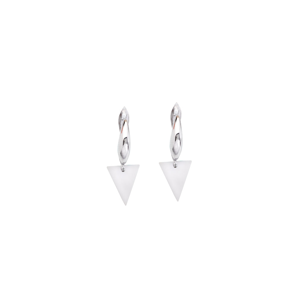 Dangle Triangle Earrings Polished Rhodium on Sterling Silver