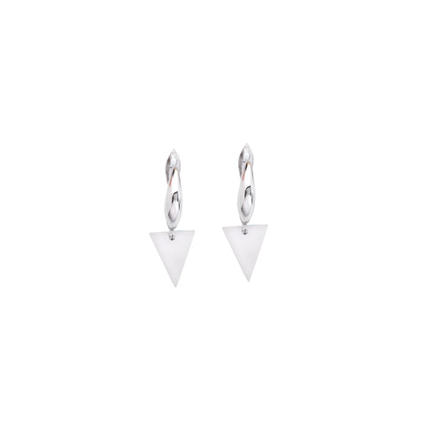 Dangle Triangle Earrings Polished Rhodium on Sterling Silver