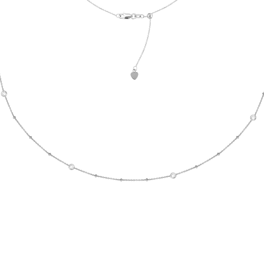 Choker Necklace Saturn Style Chain Rhodium on Sterling Silver - Adjustable