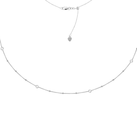 Choker Necklace Saturn Style Chain Rhodium on Sterling Silver - Adjustable