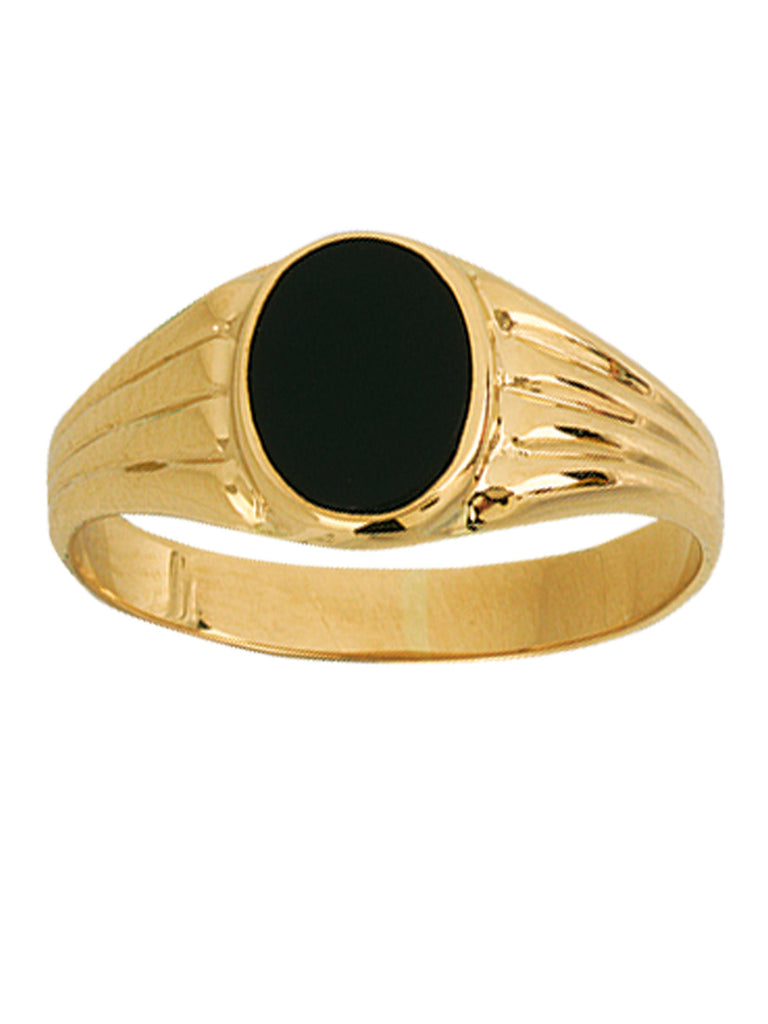 10K Yellow Gold Mens Signet Ring With Oval Black Onyx Stone