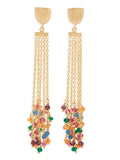 Multiple Chain Dangle Earrings with Multicolor Bead Drops