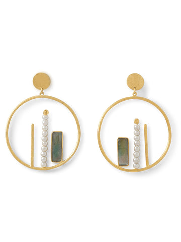 Gold-plated Hoop Earrings with Desert Druzy, Labradorite, and Cut Glass Stones