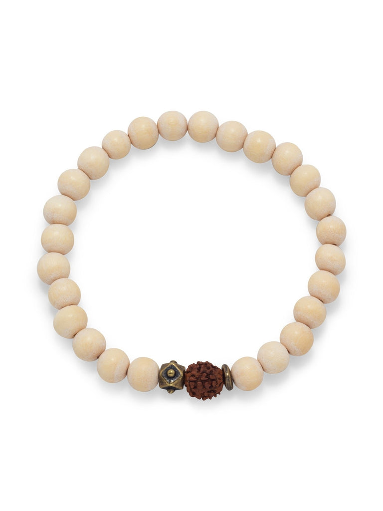 AzureBella Jewelry White Wood Bead Stretch Bracelet with 8.5mm Beads Mens Womens