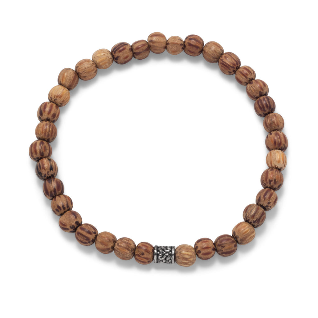 AzureBella Jewelry Palmwood Wood Bead Stretch Bracelet with 6.5mm Beads Mens Womens