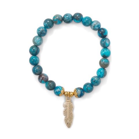 AzureBella Jewelry Stretch Bracelet with Gold-Tone Feather Charm Dyed Agate