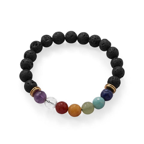 Amethyst, Quartz, Carnelian, Jasper, Aventurine Lava Stretch Bead Bracelet