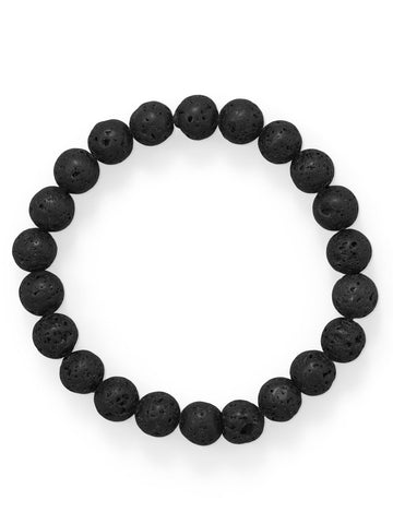 Black Lava Round Bead Stretch Bracelet