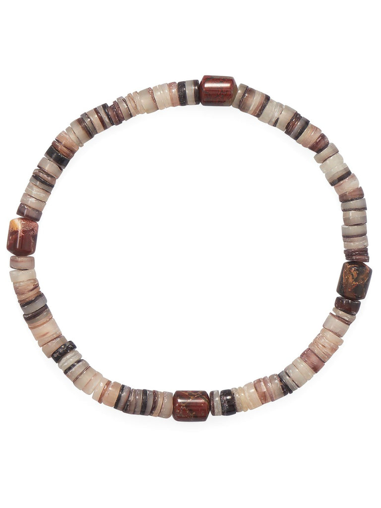 Mens Stretch Bracelet with Shell Heishi and Varied Color Jasper