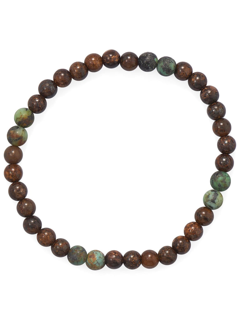 Mens Stretch Bracelet with Bronzite and African Turquoise Beads