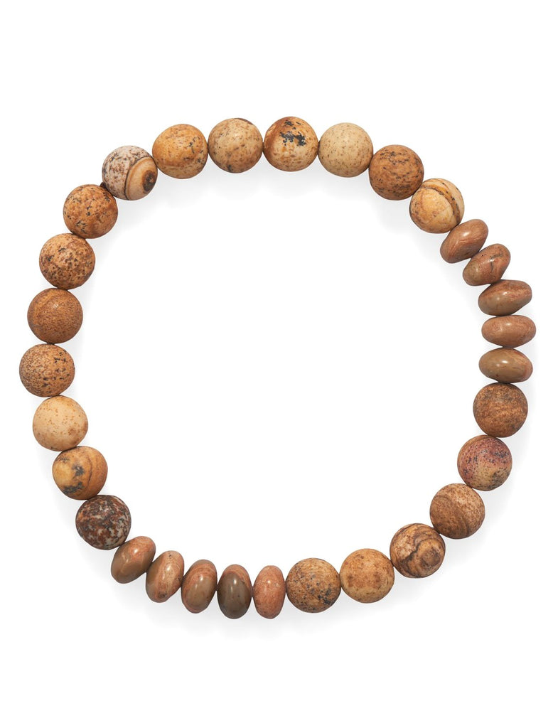 Mens Stretch Bracelet with Map and Picture Jasper Beads