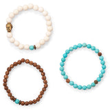 Stretch Bracelet Set of 3 White Wood and Magnesite Beads with Buddha Charm