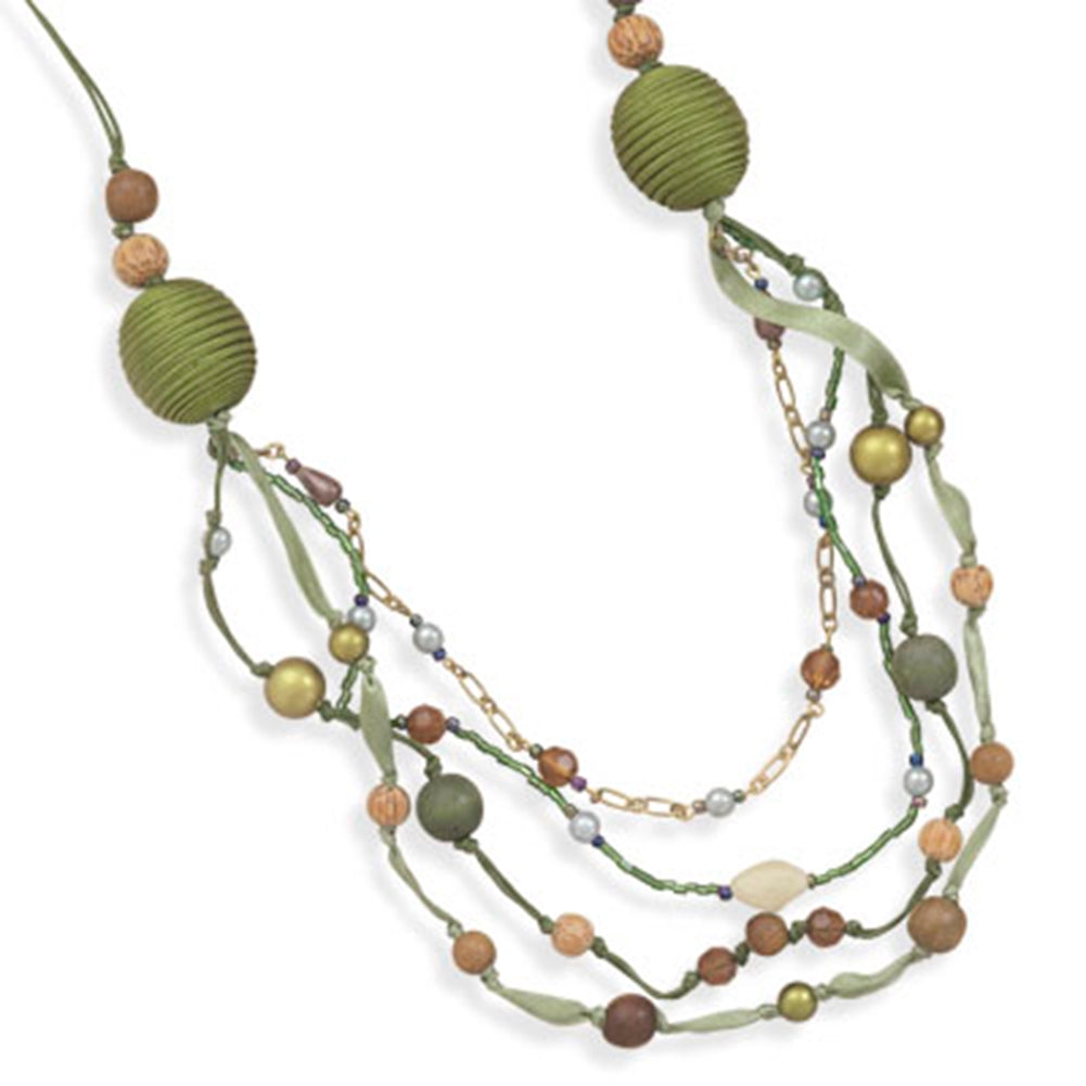 AzureBella Jewelry Green Bead Necklace with Three Strands