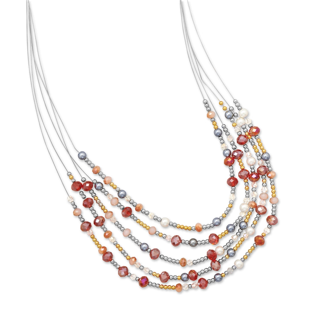 Wildfire Fashion Red and Golden Crystal Bead with Imitation Pearl Multistrand Necklace