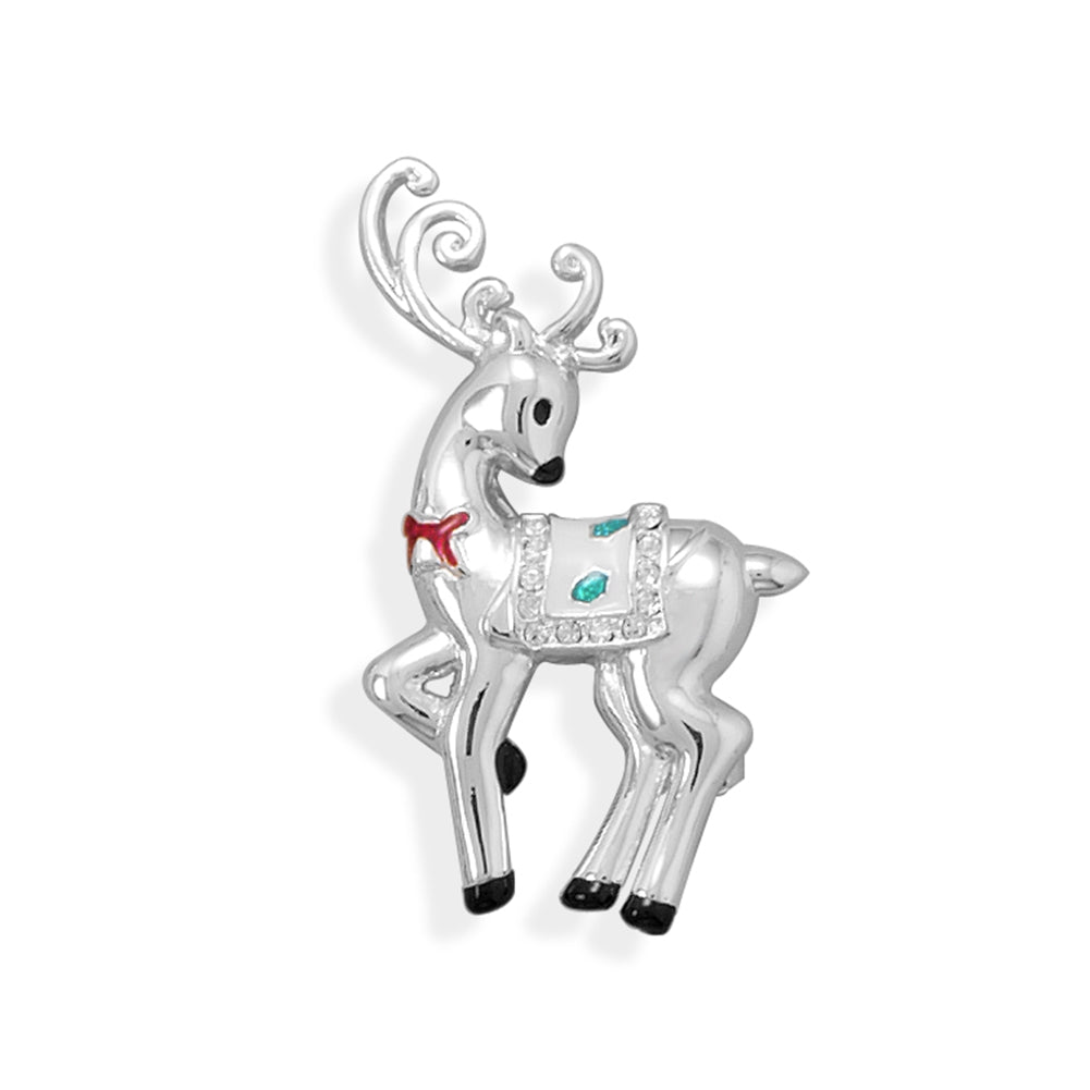 Reindeer Fashion Pin - Silver-plated with Crystal Accents