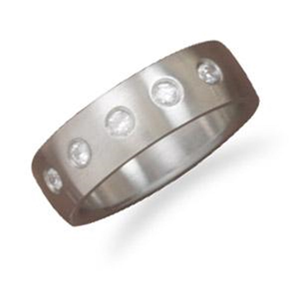 Stainless Steel Band Ring with Cubic Zirconia Accents