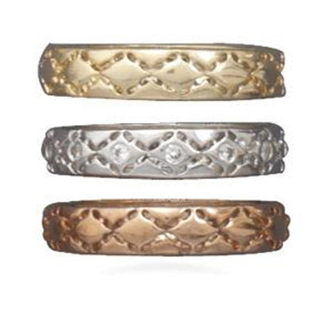 Wildfire Fashion Set of Three Band Rings Tri-tone Rose, Yellow, and Silvertone