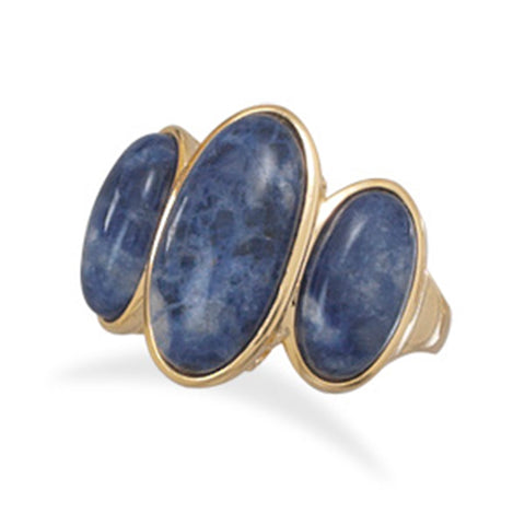 Wildfire Fashion Blue Sodalite 3-stone Ring Gold-plated, 7