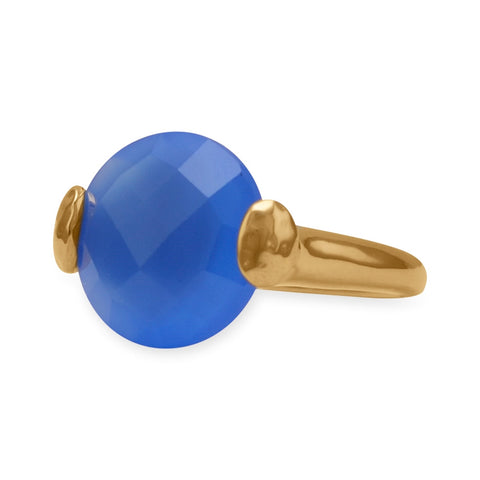 Wildfire Fashion Blue Chalcedony Ring Faceted Round Gold-plated Brass, Sizes 5-9