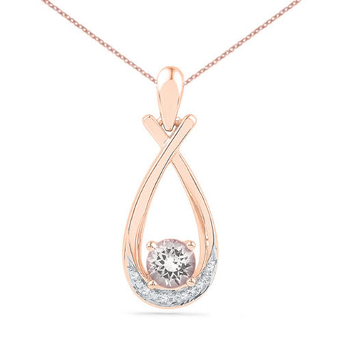 Created Morganite and Genuine Diamond Necklace 10k Rose Gold