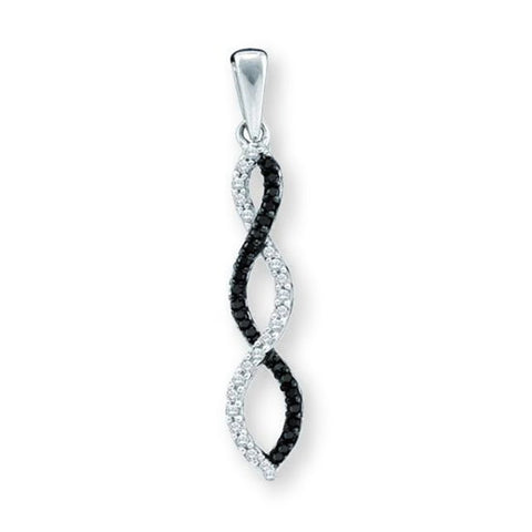 Infinity Diamond Pendant Black and Clear Genuine Stones 10k White Gold