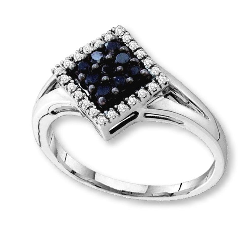 Black and White Diamond Ring 10k White Gold with Split Band