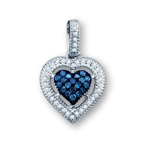 Diamond Heart Pendant 10k White Gold - Genuine Blue and White Diamonds