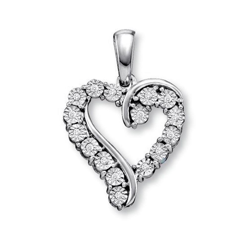 Diamond Heart Pendant 10k White Gold 16 Diamonds Total 1/20 carat