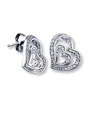 Genuine Diamond Heart Stud Earrings 1/20 ctw 14mm