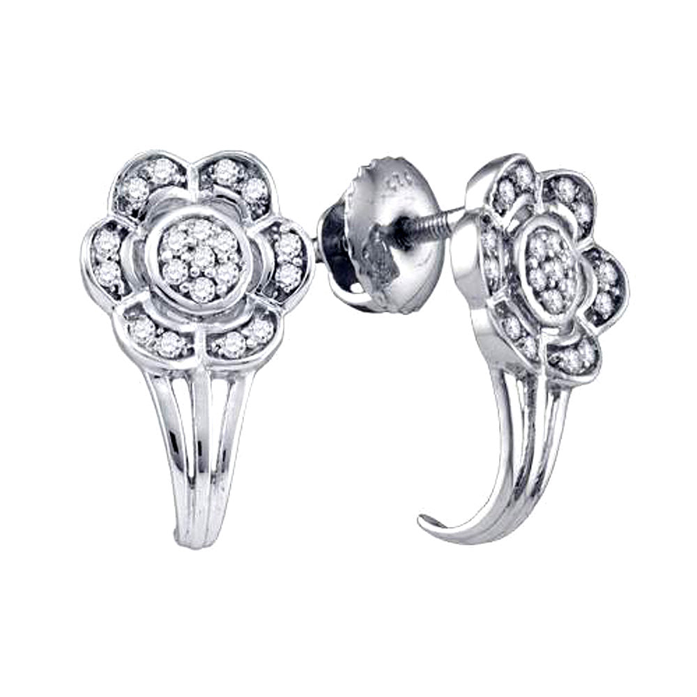 Genuine Diamond Flower Earrings Rhodium on Sterling Silver