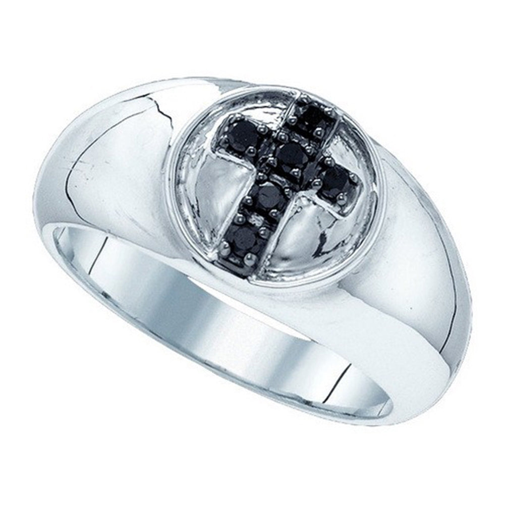 Mens Cross Ring Black Diamonds Rhodium on Sterling Silver