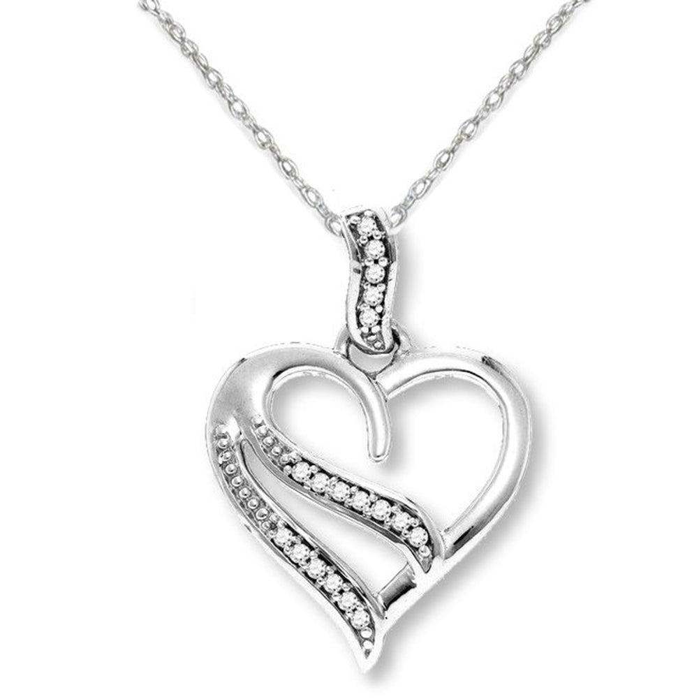 Genuine Diamond Heart Necklace Rhodium on Sterling Silver with Chain