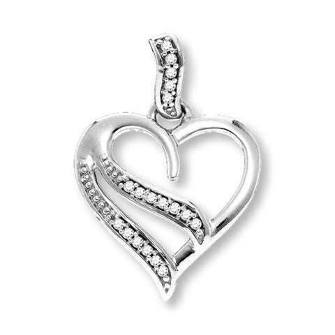 Genuine Diamond Heart Pendant Rhodium on Sterling Silver 18 Diamonds