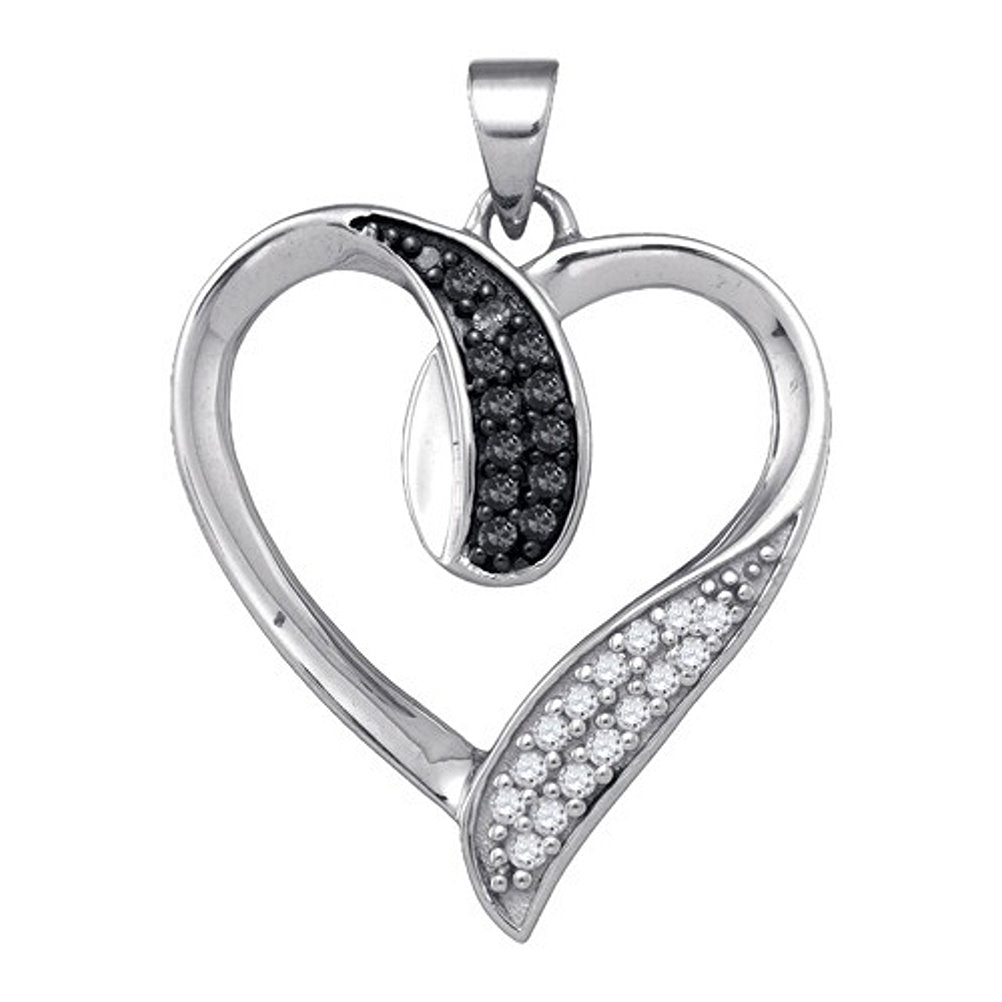 Genuine Diamond Heart Pendant 10k White Gold with Black and White Diamonds