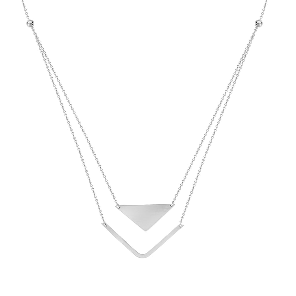 14k White Gold Triangle Bar Necklace - Layered Duos