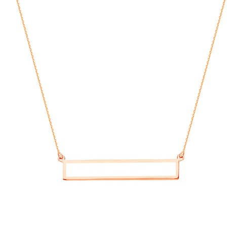 East 2 West Open Rectangle Bar Necklace 14k Rose Gold